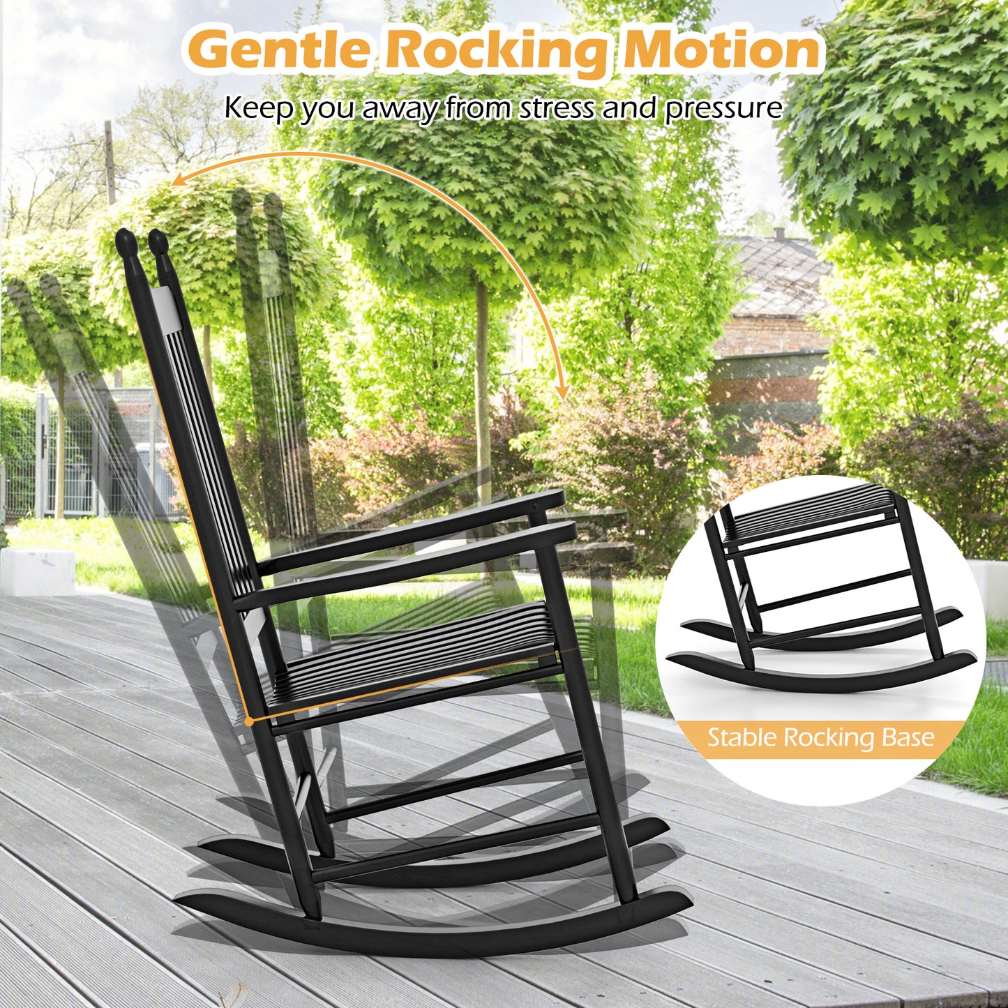 High-Back Acacia Wood Outdoor Rocking Chair with Solid Rocking Base, Black Patio Rocking Chairs & Gliders at Gallery Canada