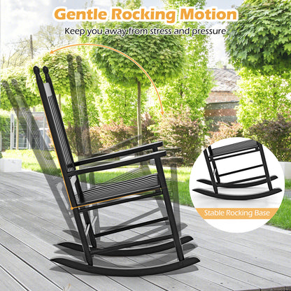 High-Back Acacia Wood Outdoor Rocking Chair with Solid Rocking Base, Black Patio Rocking Chairs & Gliders at Gallery Canada