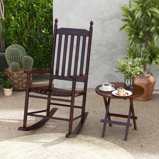 High-Back Acacia Wood Outdoor Rocking Chair with Solid Rocking Base, Brown Patio Rocking Chairs & Gliders Brown at Gallery Canada