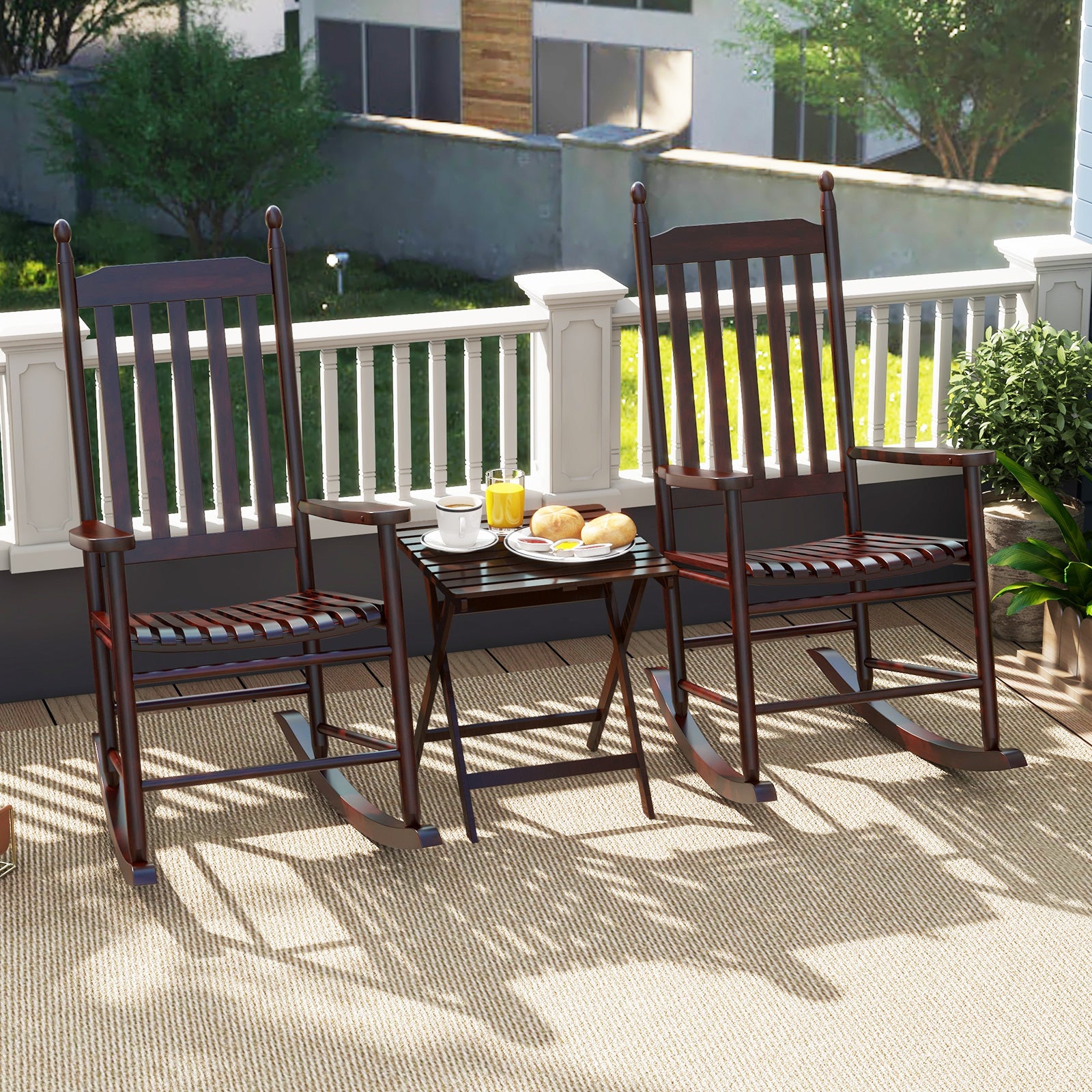 High-Back Acacia Wood Outdoor Rocking Chair with Solid Rocking Base, Brown Patio Rocking Chairs & Gliders at Gallery Canada