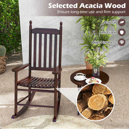High-Back Acacia Wood Outdoor Rocking Chair with Solid Rocking Base, Brown Patio Rocking Chairs & Gliders at Gallery Canada