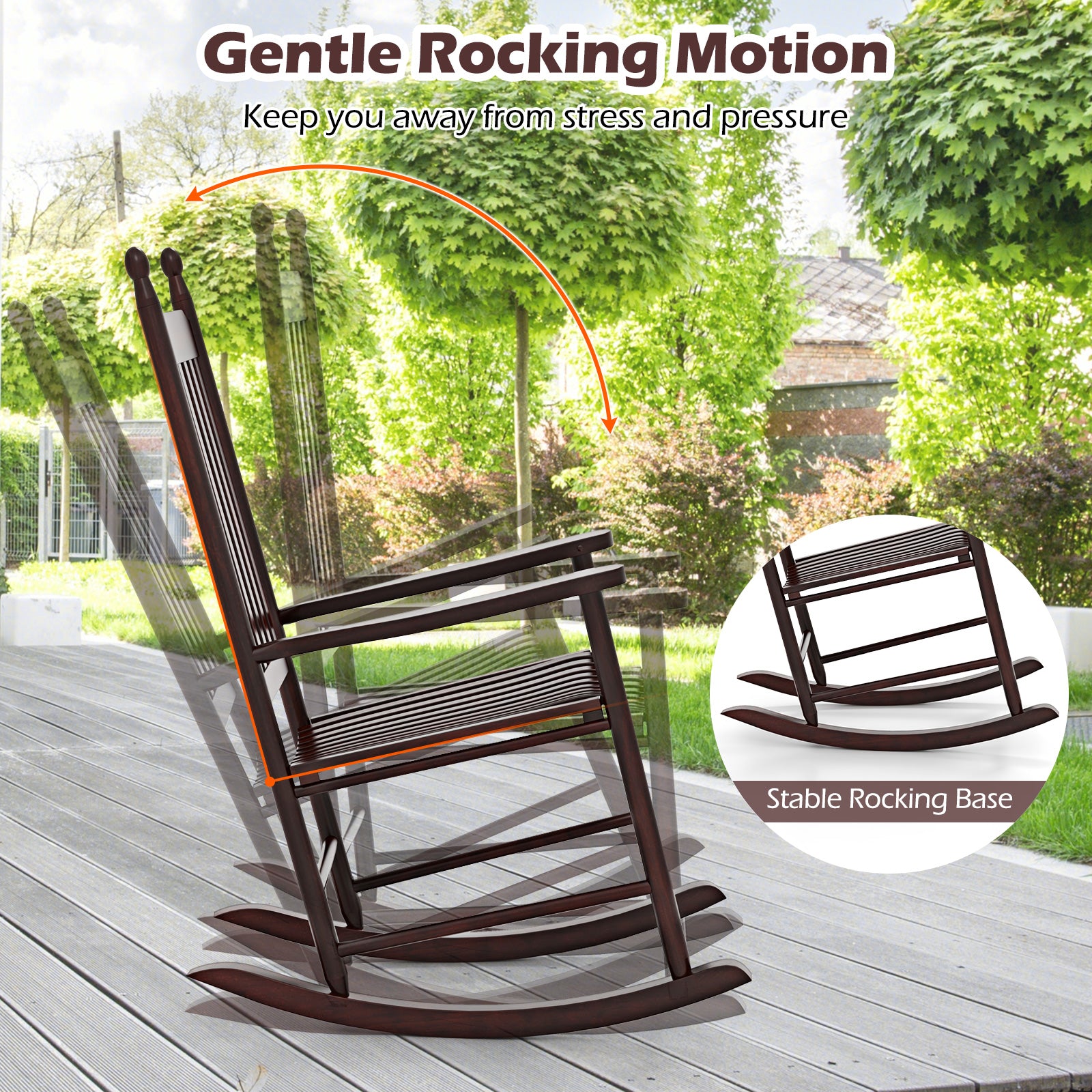 High-Back Acacia Wood Outdoor Rocking Chair with Solid Rocking Base, Brown Patio Rocking Chairs & Gliders at Gallery Canada