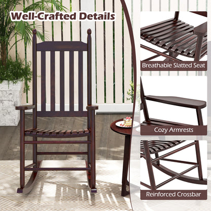 High-Back Acacia Wood Outdoor Rocking Chair with Solid Rocking Base, Brown Patio Rocking Chairs & Gliders at Gallery Canada