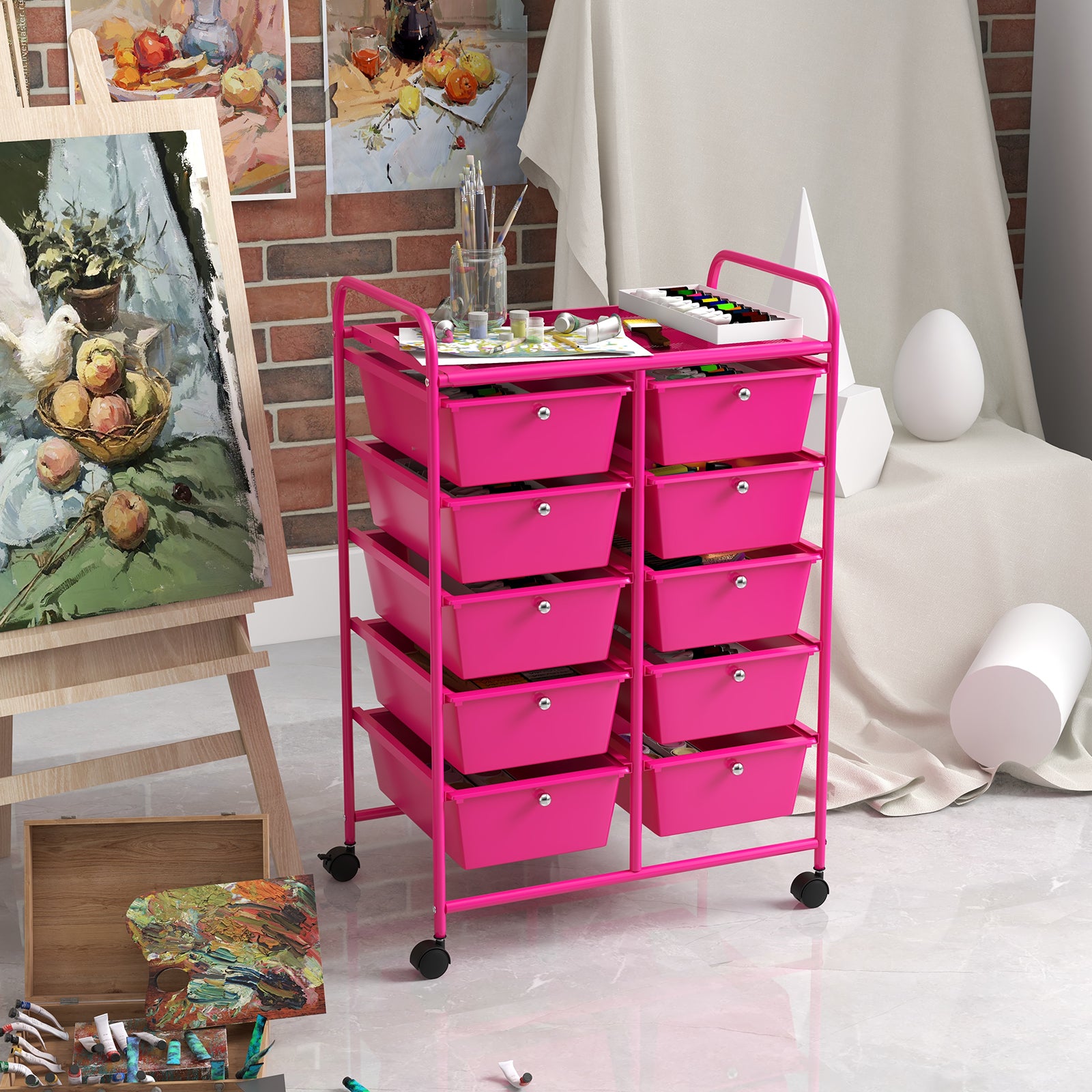10-Drawer Rolling Storage Cart, Pink File Cabinets at Gallery Canada