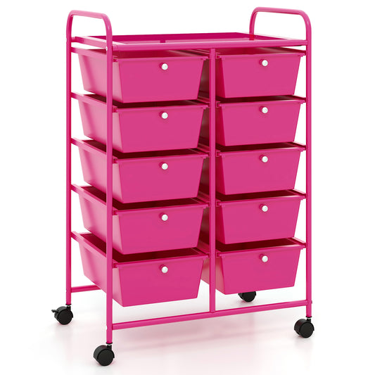 10-Drawer Rolling Storage Cart, Pink File Cabinets Pink at Gallery Canada