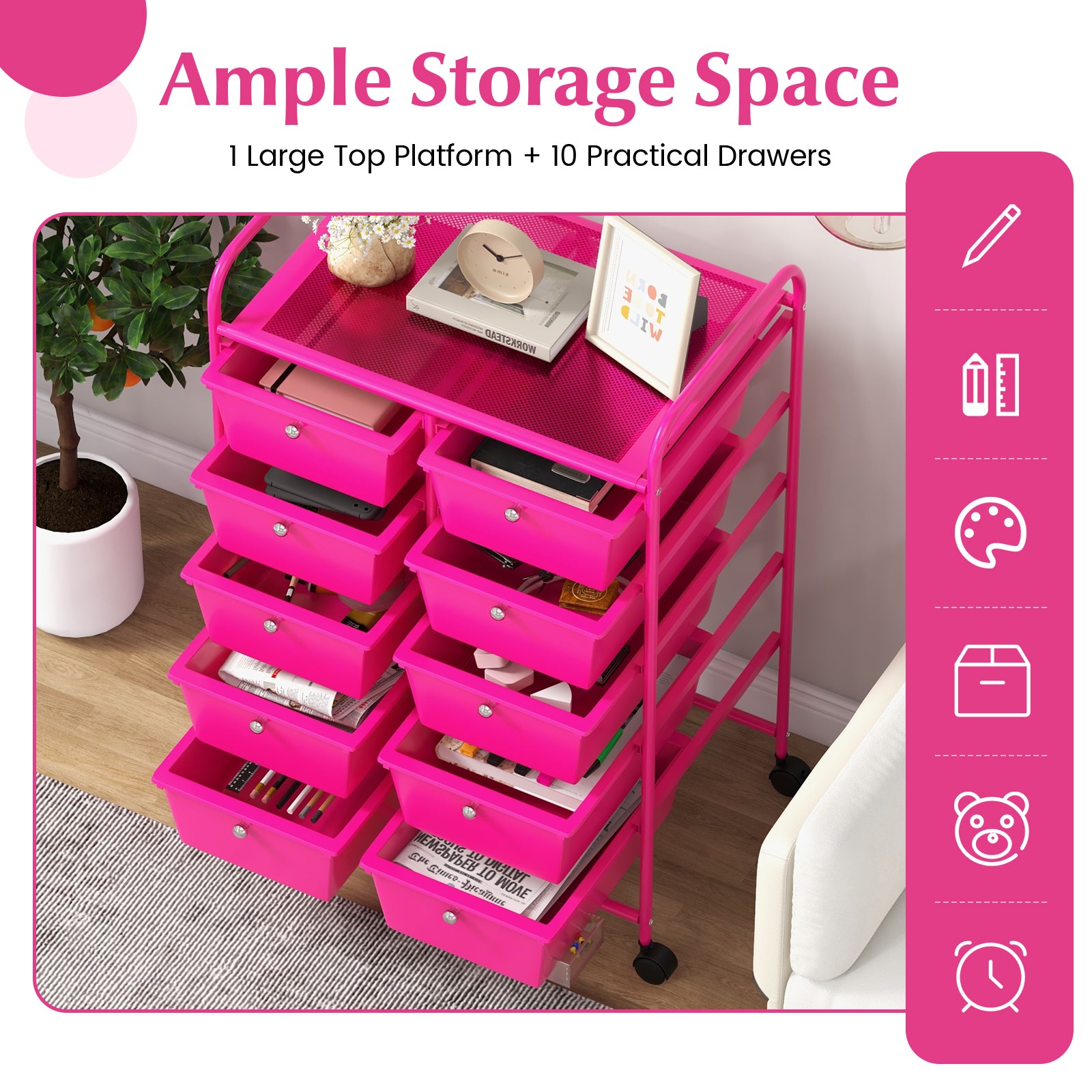 10-Drawer Rolling Storage Cart, Pink File Cabinets at Gallery Canada