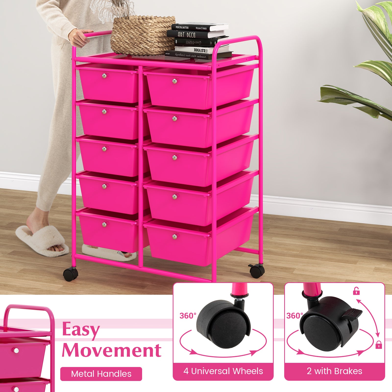 10-Drawer Rolling Storage Cart, Pink File Cabinets at Gallery Canada
