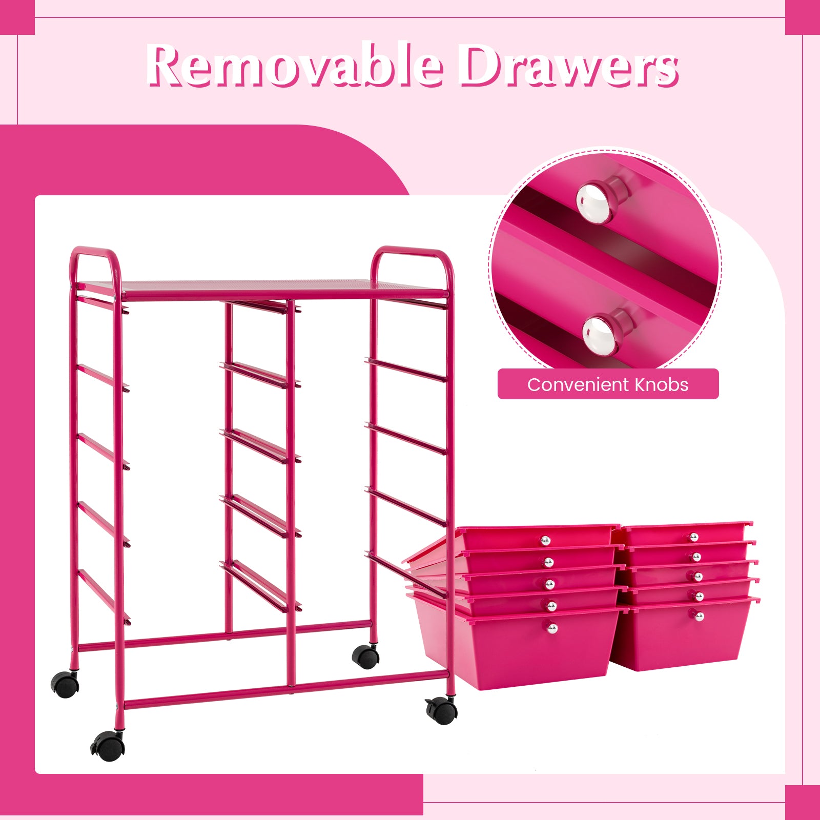 10-Drawer Rolling Storage Cart, Pink File Cabinets at Gallery Canada