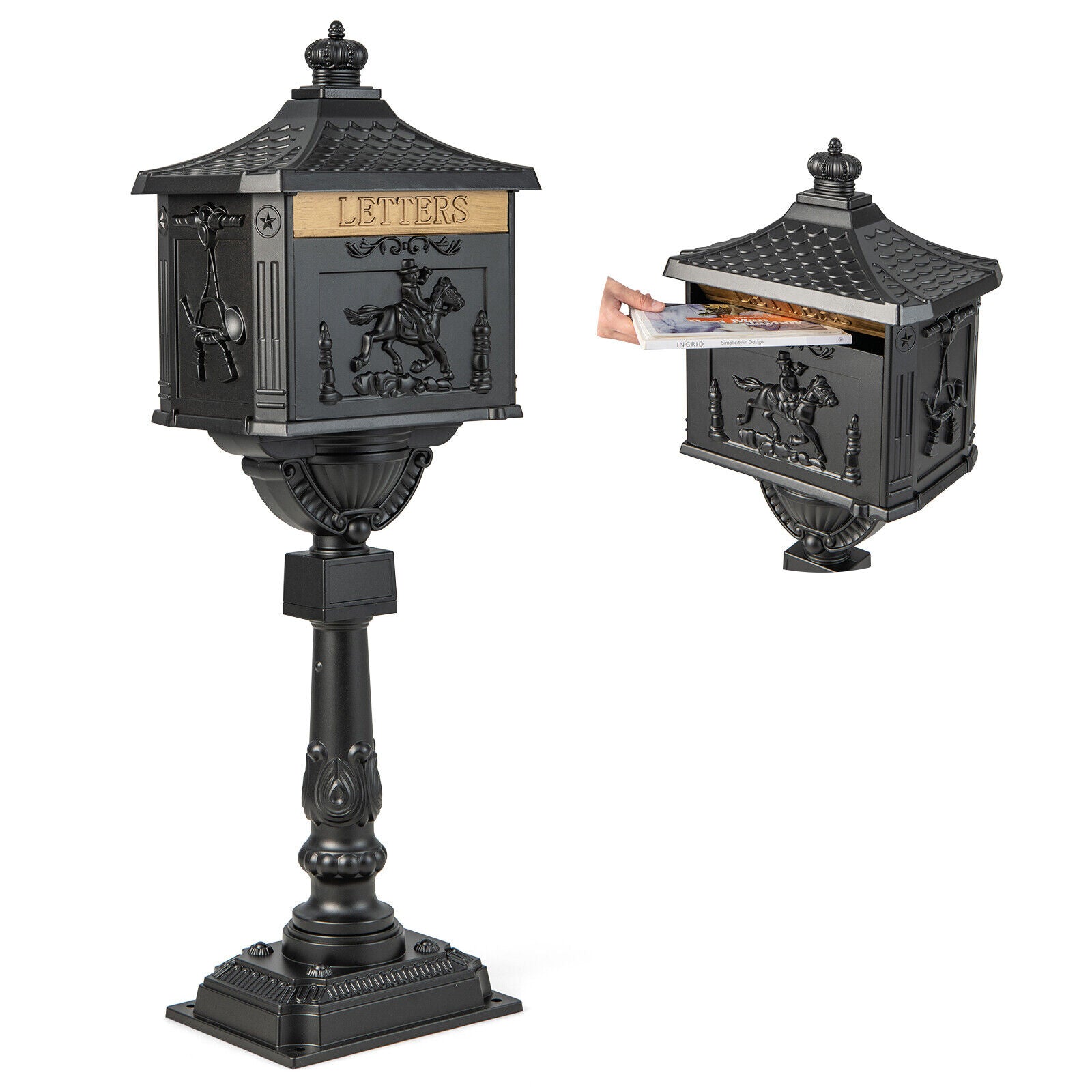 Retro Cast Aluminum Mailbox Security Postal Letter Box with Baffle Door, Black Outdoor Decor at Gallery Canada