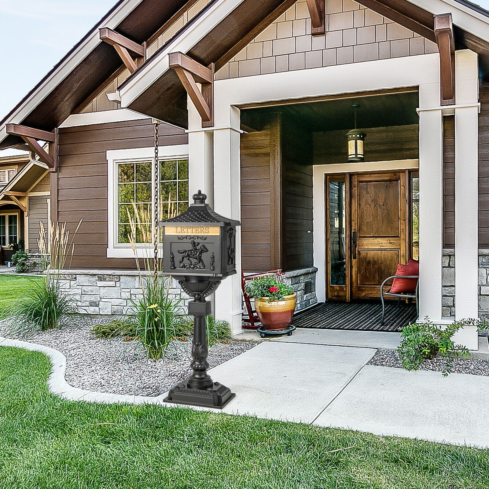 Retro Cast Aluminum Mailbox Security Postal Letter Box with Baffle Door, Black Outdoor Decor at Gallery Canada