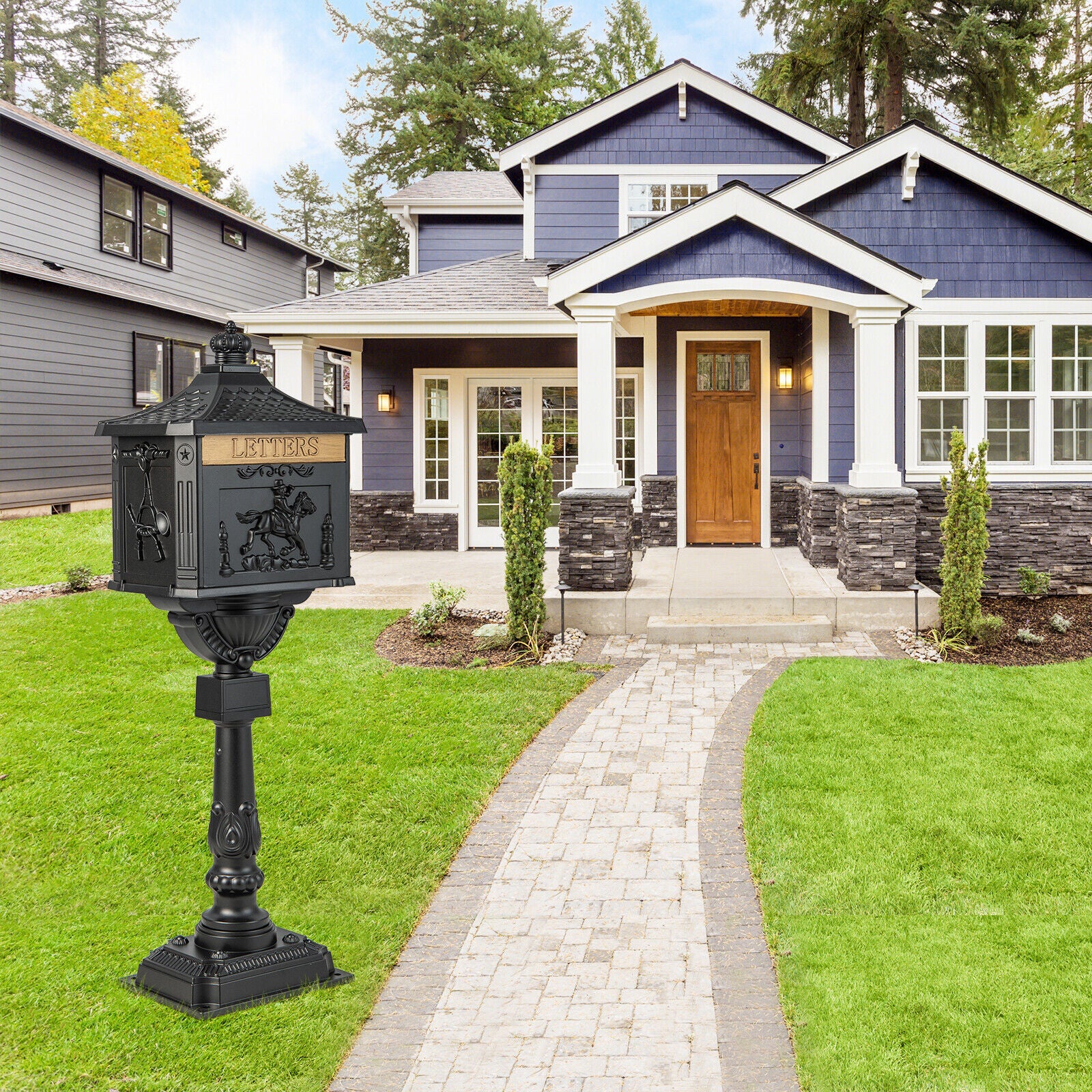 Retro Cast Aluminum Mailbox Security Postal Letter Box with Baffle Door, Black Outdoor Decor at Gallery Canada
