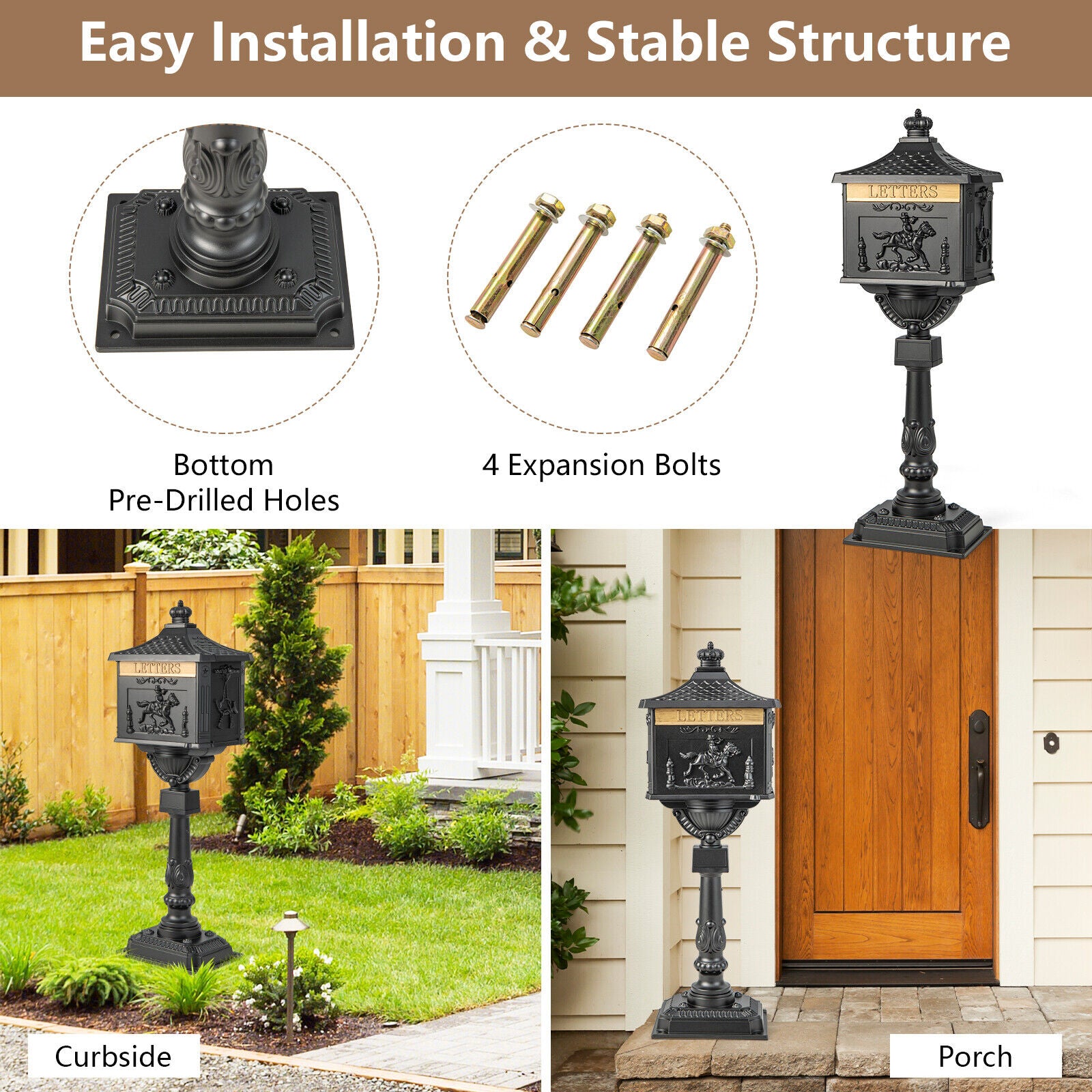 Retro Cast Aluminum Mailbox Security Postal Letter Box with Baffle Door, Black Outdoor Decor at Gallery Canada