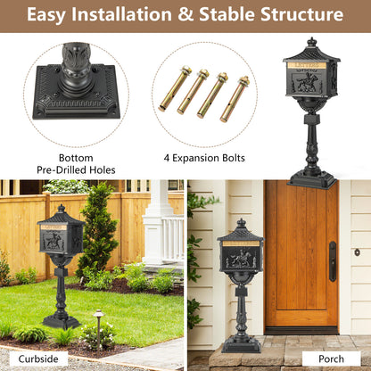 Retro Cast Aluminum Mailbox Security Postal Letter Box with Baffle Door, Black Outdoor Decor at Gallery Canada