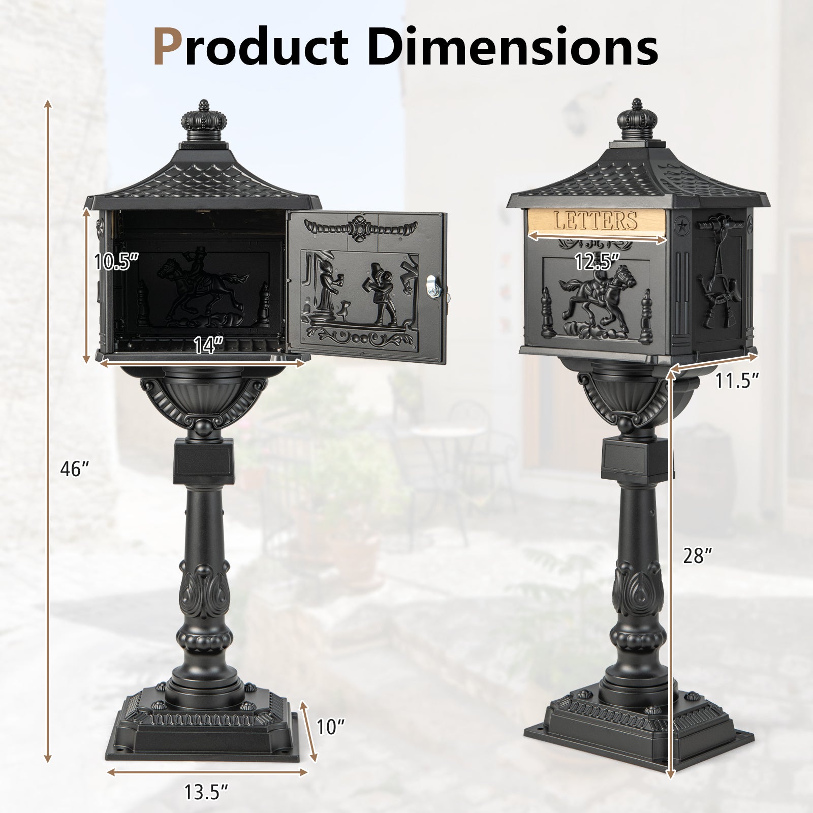 Retro Cast Aluminum Mailbox Security Postal Letter Box with Baffle Door, Black Outdoor Decor at Gallery Canada