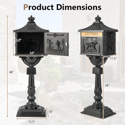 Retro Cast Aluminum Mailbox Security Postal Letter Box with Baffle Door, Black Outdoor Decor at Gallery Canada