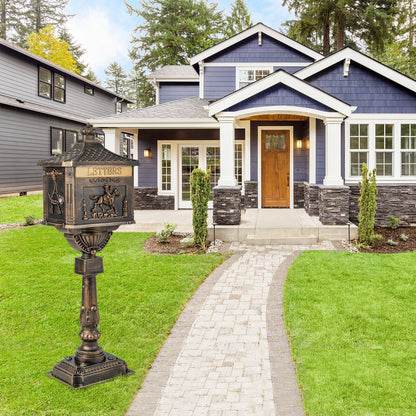 Retro Cast Aluminum Mailbox Security Postal Letter Box with Baffle Door, Bronze Outdoor Decor at Gallery Canada