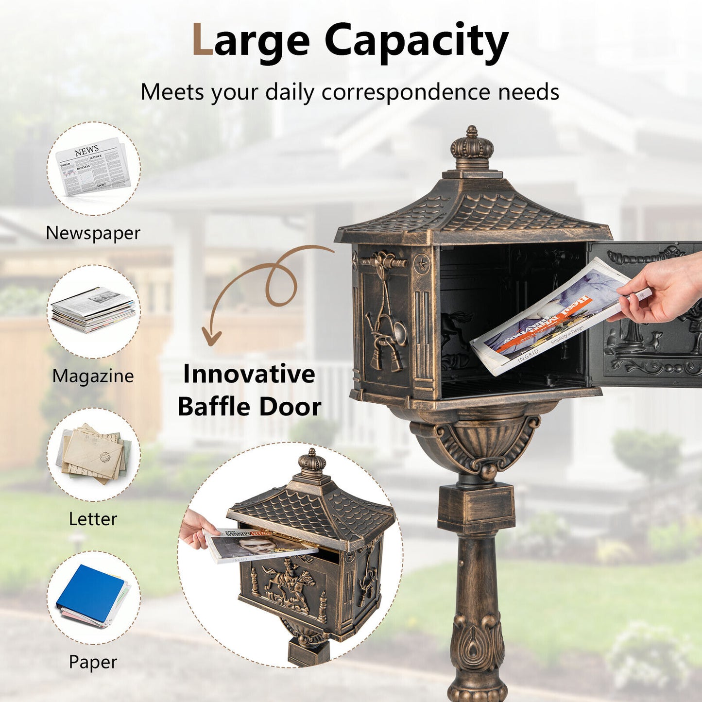 Retro Cast Aluminum Mailbox Security Postal Letter Box with Baffle Door, Bronze Outdoor Decor at Gallery Canada