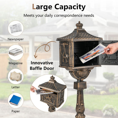 Retro Cast Aluminum Mailbox Security Postal Letter Box with Baffle Door, Bronze Outdoor Decor at Gallery Canada