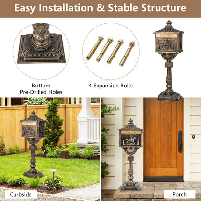 Retro Cast Aluminum Mailbox Security Postal Letter Box with Baffle Door, Bronze Outdoor Decor at Gallery Canada