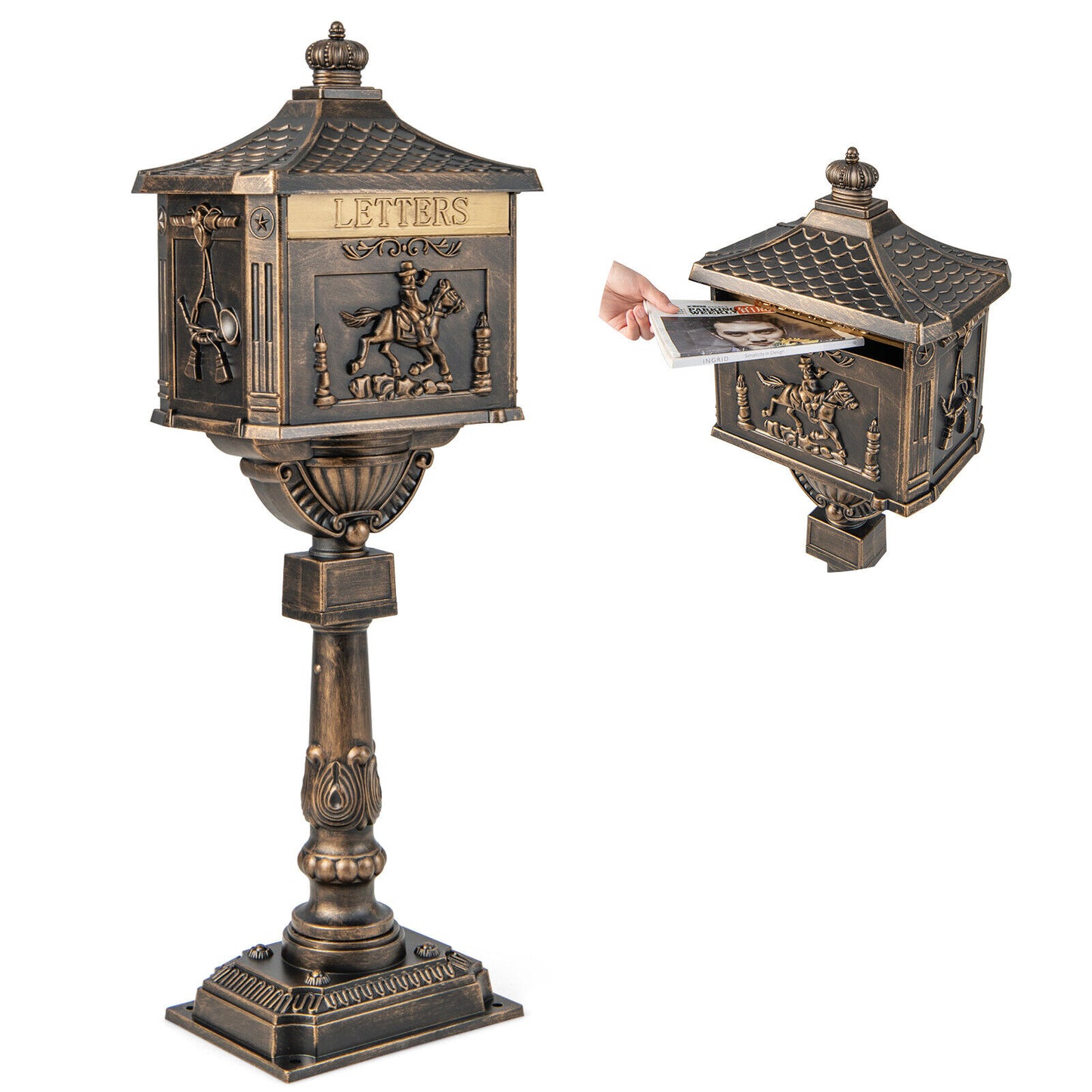 Retro Cast Aluminum Mailbox Security Postal Letter Box with Baffle Door, Bronze Outdoor Decor at Gallery Canada
