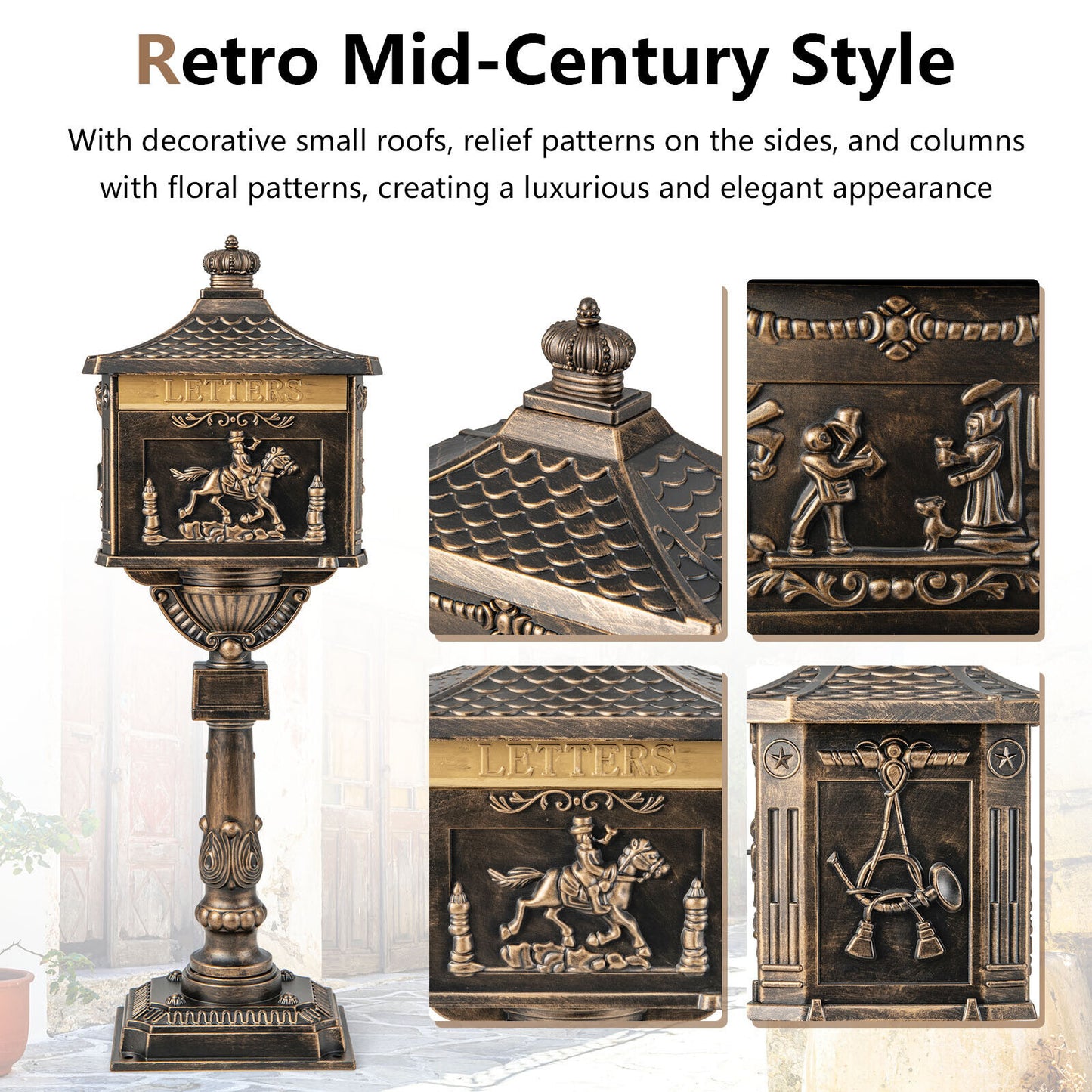 Retro Cast Aluminum Mailbox Security Postal Letter Box with Baffle Door, Bronze Outdoor Decor at Gallery Canada