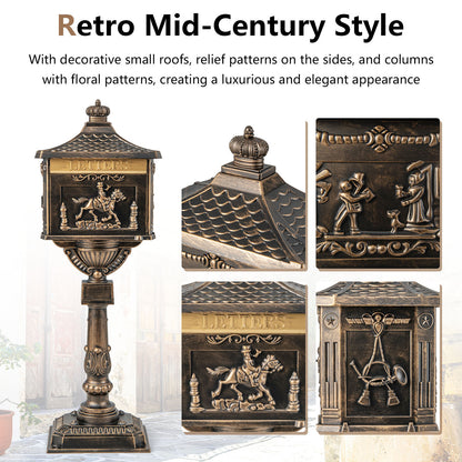 Retro Cast Aluminum Mailbox Security Postal Letter Box with Baffle Door, Bronze Outdoor Decor at Gallery Canada