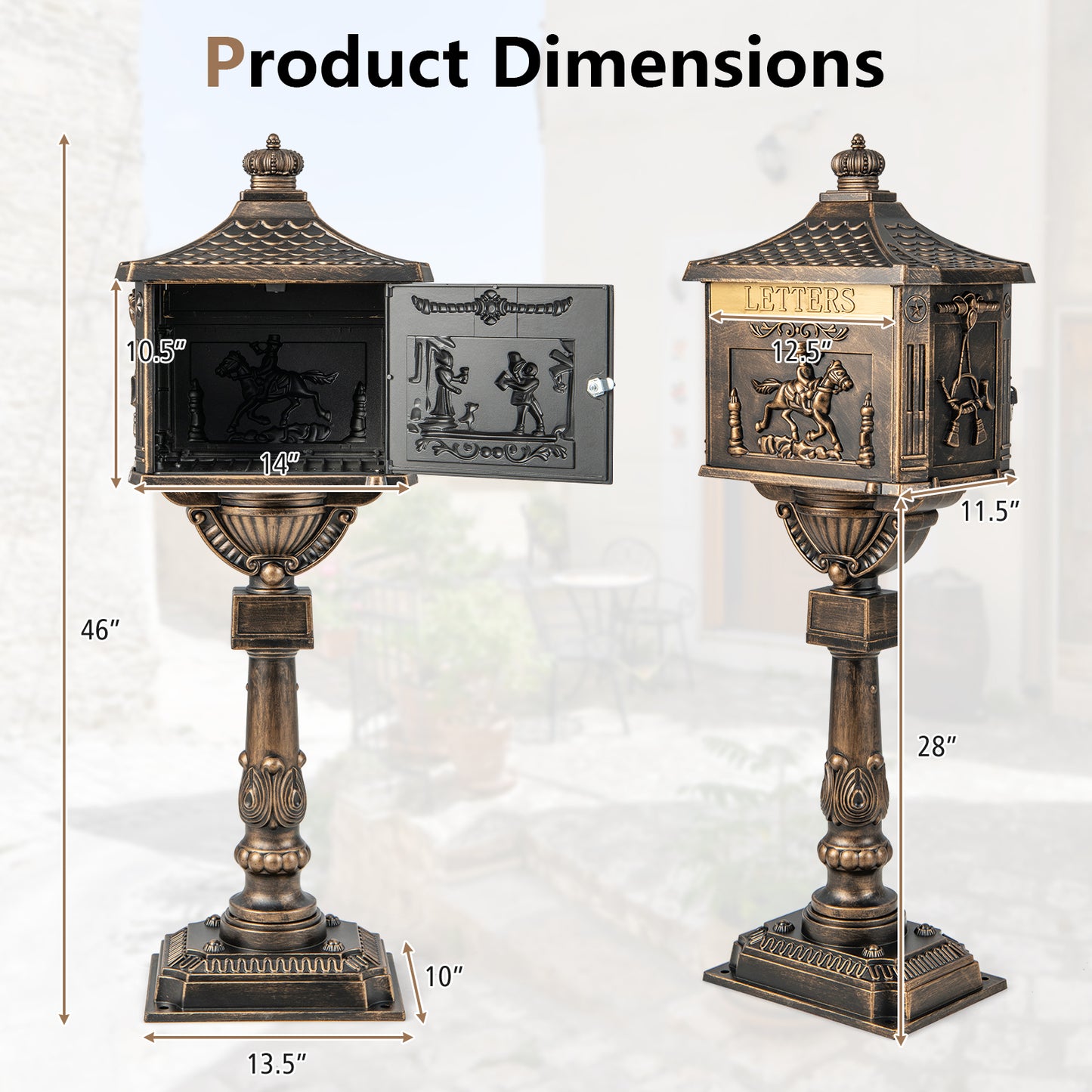 Retro Cast Aluminum Mailbox Security Postal Letter Box with Baffle Door, Bronze Outdoor Decor at Gallery Canada