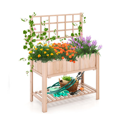 Raised Garden Bed, Elevated Wooden Planter Box With Trellis, Natural