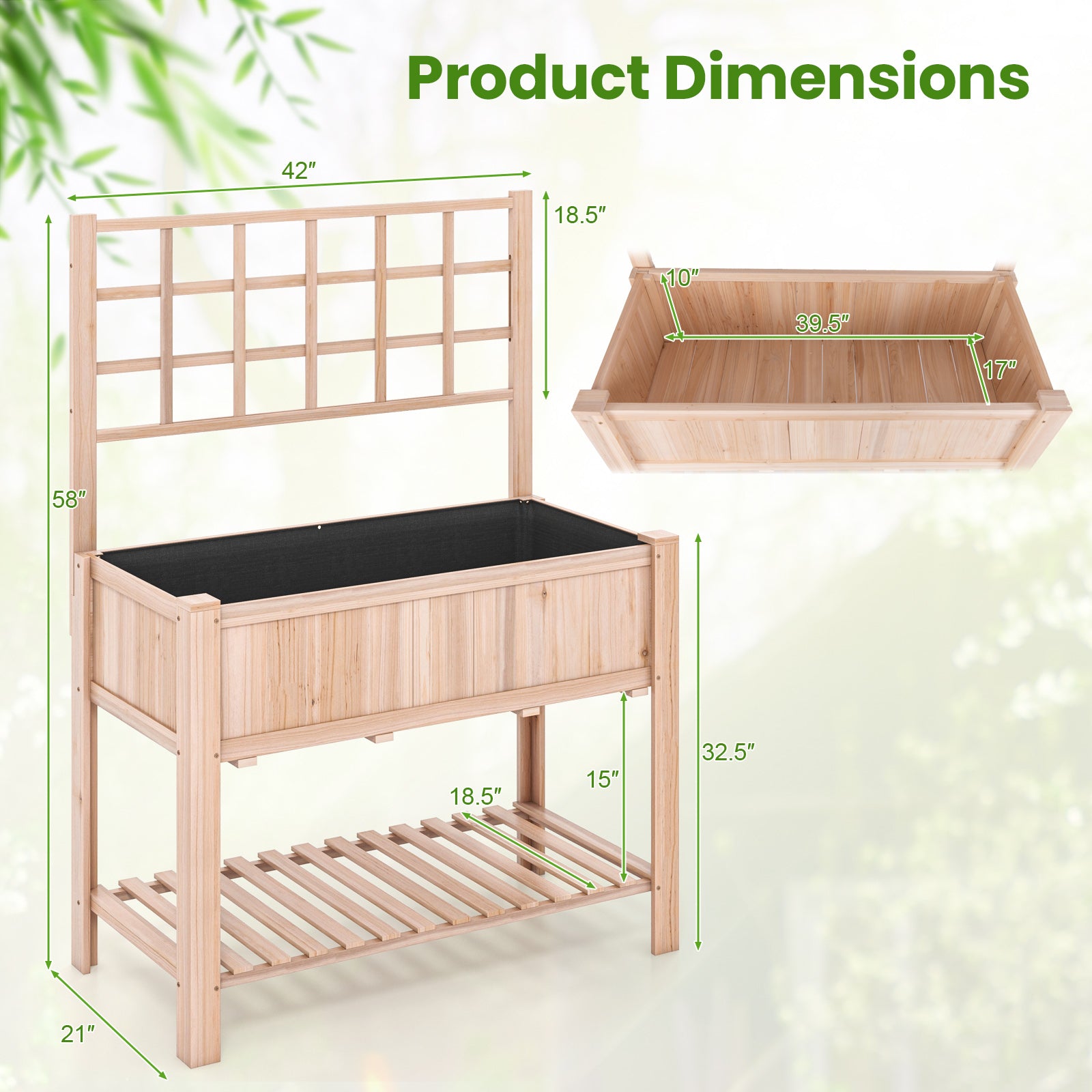 Raised Garden Bed Elevated Wooden Planter Box with Trellis, Natural Raised Garden Beds at Gallery Canada