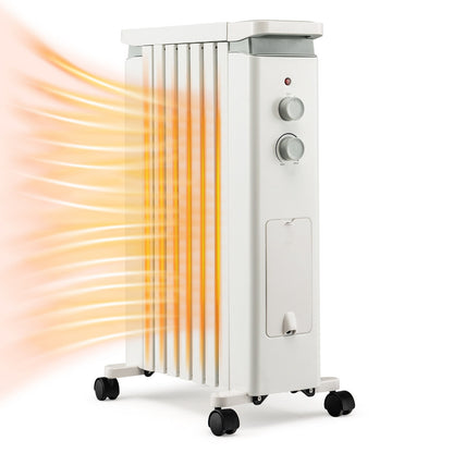 Portable Oil Filled Radiator Heater, 1500W, 3 Heat Settings, White