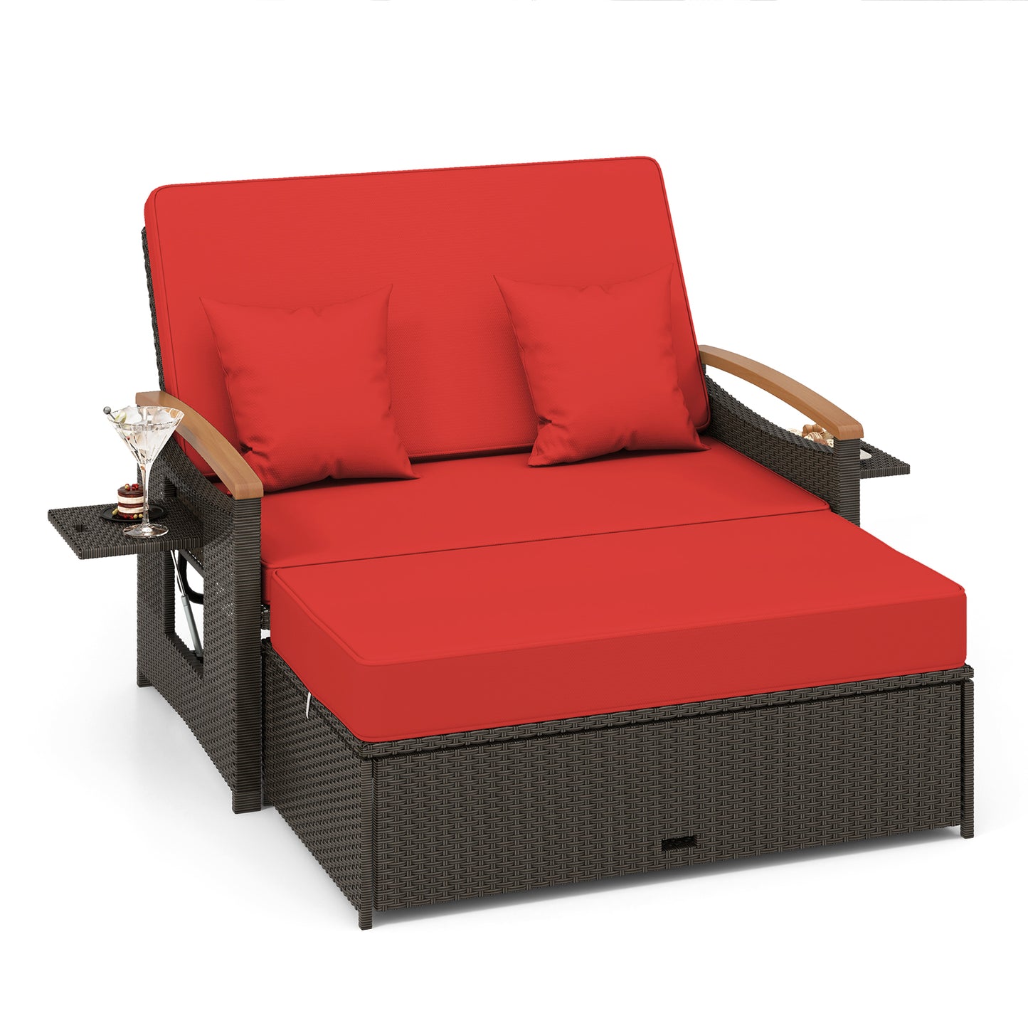 Outdoor Wicker Daybed with Folding Panels and Storage Ottoman, Red Outdoor Seating & Patio Chairs Red at Gallery Canada