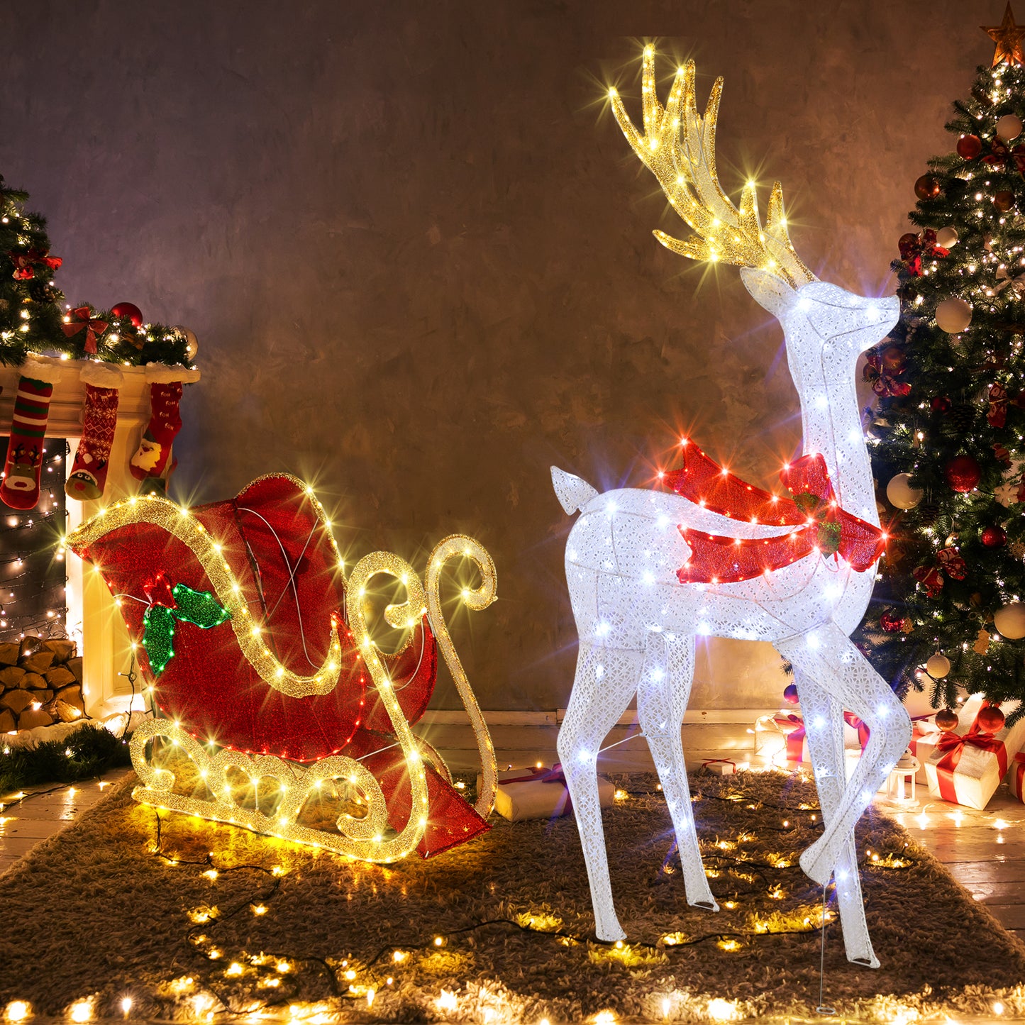 LED Christmas Reindeer With Santa Sleigh, Multicolor Christmas Decor & Accessories at Gallery Canada