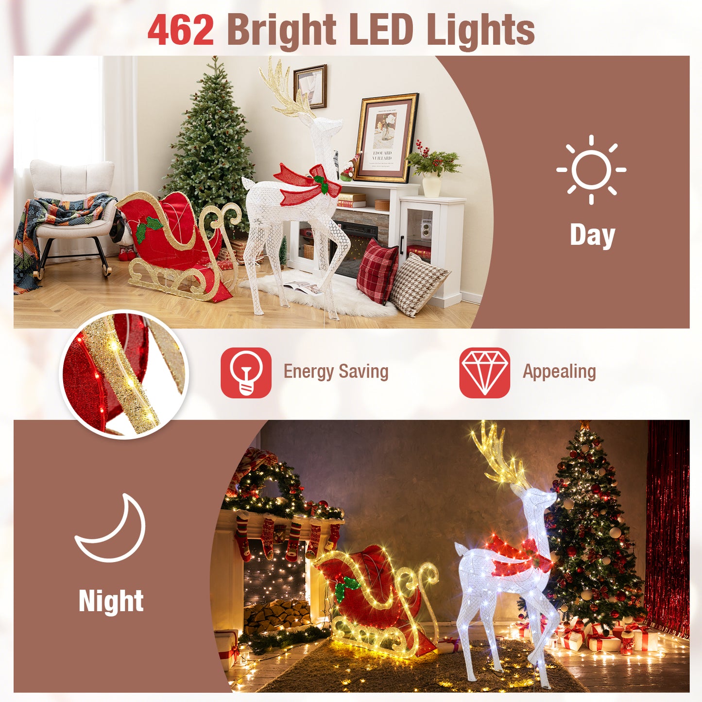 LED Christmas Reindeer With Santa Sleigh, Multicolor Christmas Decor & Accessories at Gallery Canada