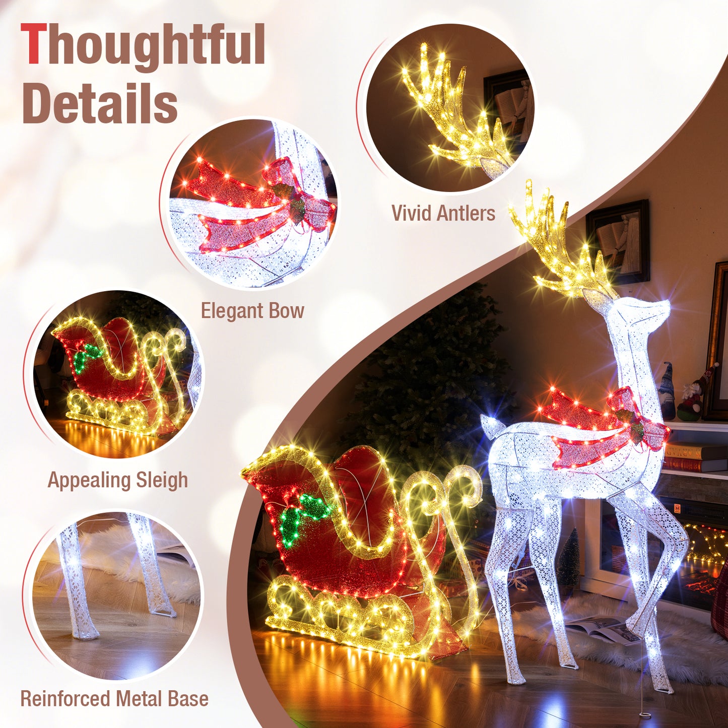 LED Christmas Reindeer With Santa Sleigh, Multicolor Christmas Decor & Accessories at Gallery Canada