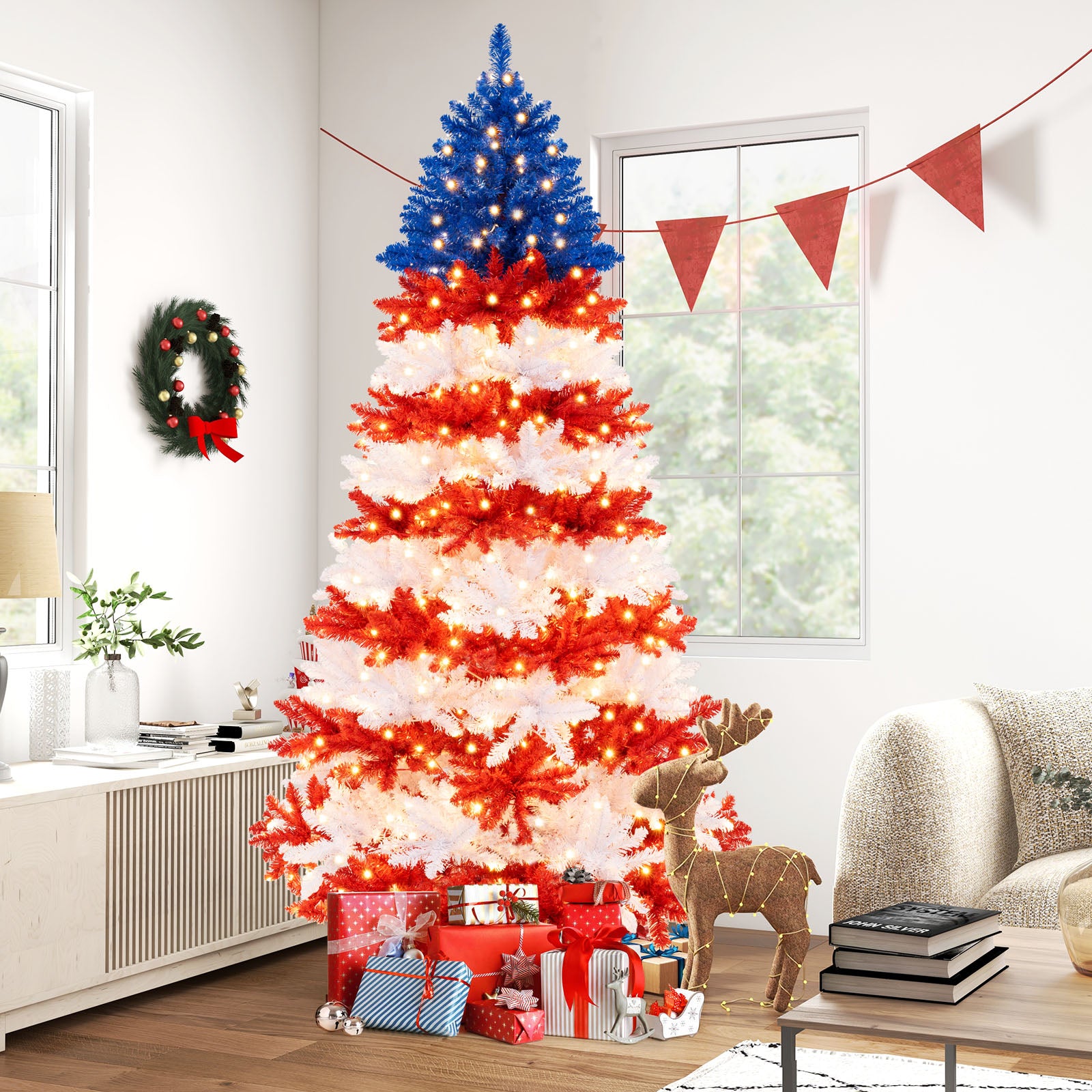 7.5 Feet Artificial Christmas Tree, Warm White LED Lights, Multicolor Christmas Tree at Gallery Canada