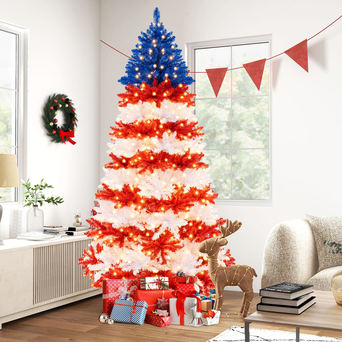 7.5 Feet Artificial Christmas Tree, Warm White LED Lights, Multicolor Christmas Tree at Gallery Canada