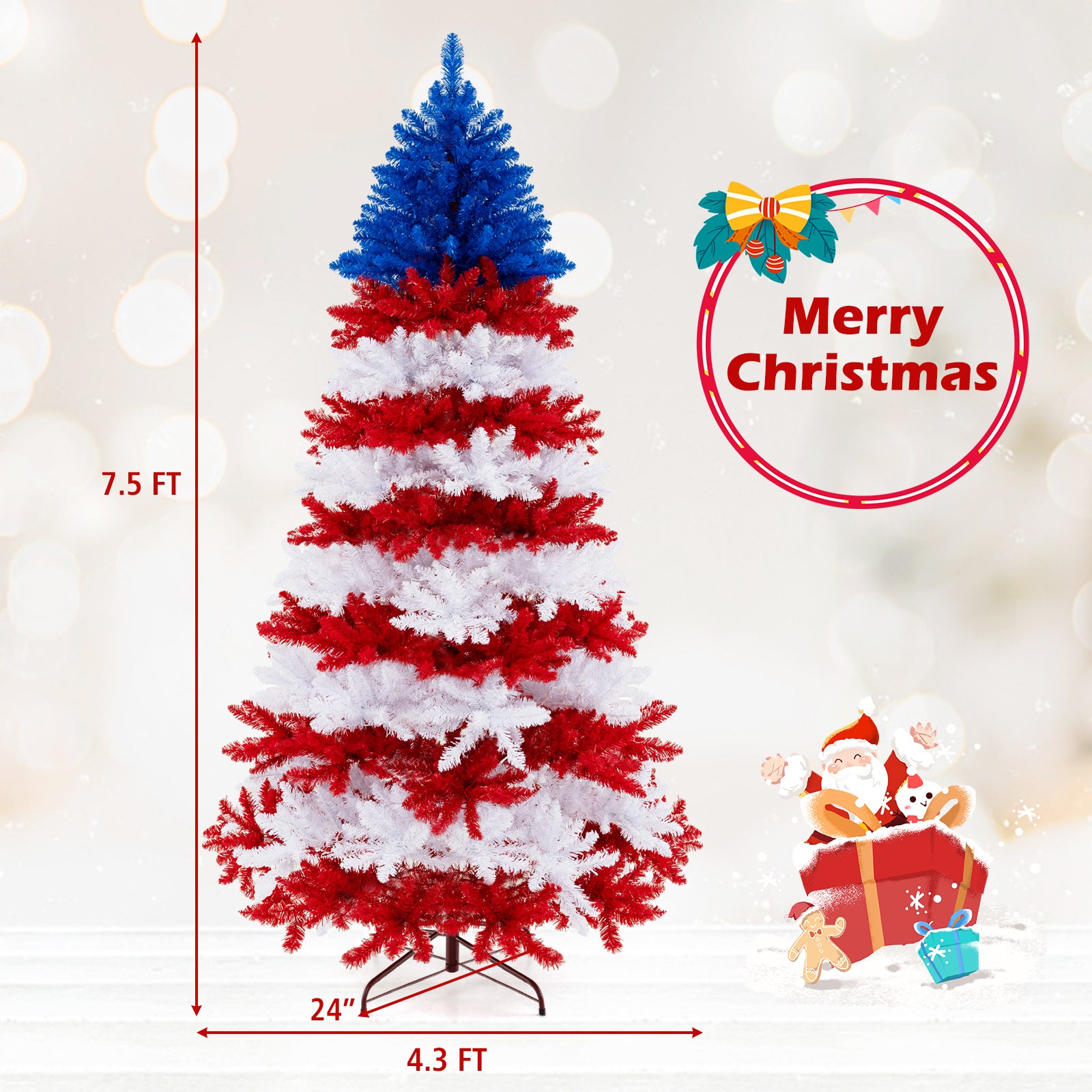 7.5 Feet Artificial Christmas Tree, Warm White LED Lights, Multicolor Christmas Tree at Gallery Canada