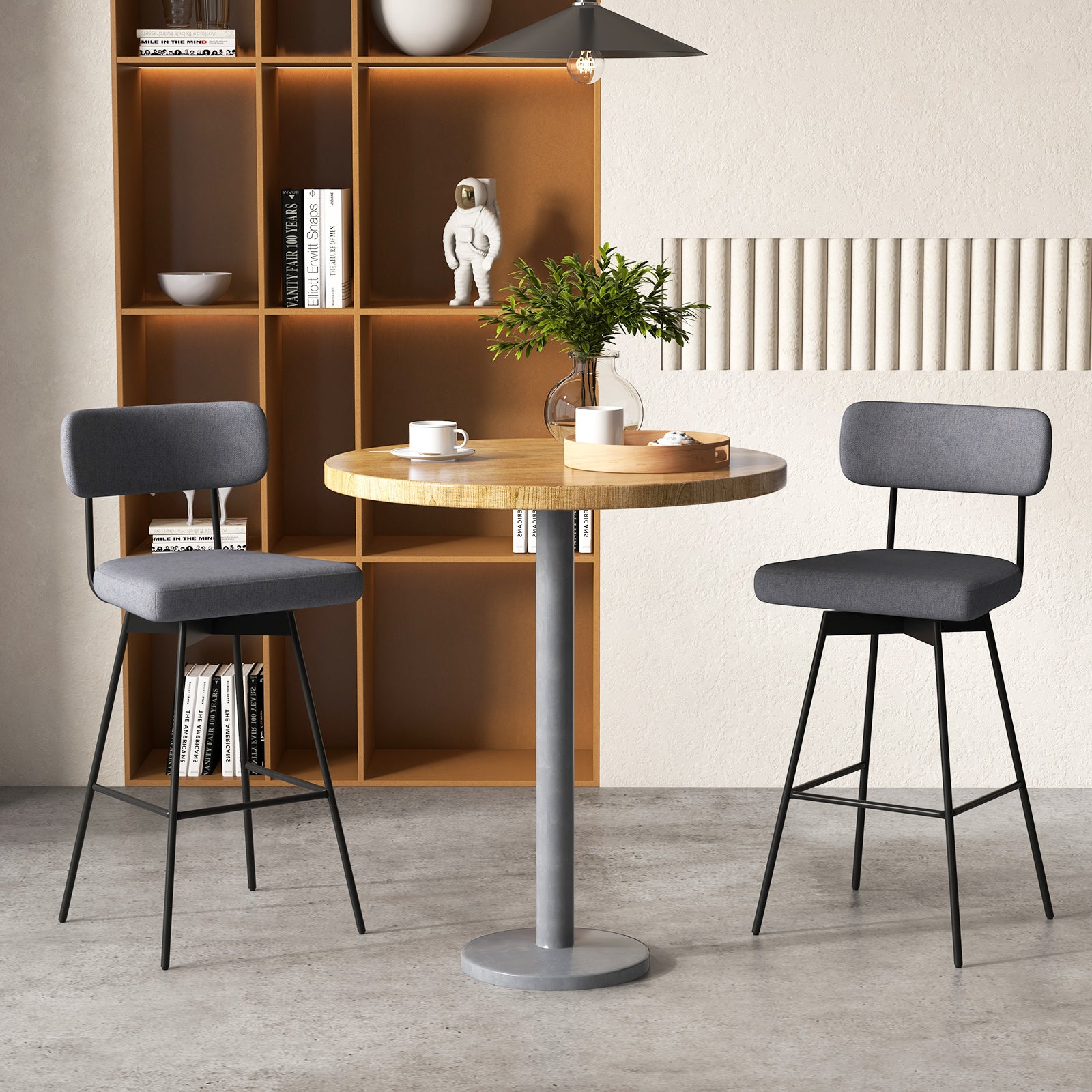 29 Inch Counter Height Upholstered Swivel Bar Stool Set of 2, Gray Bar Stools at Gallery Canada