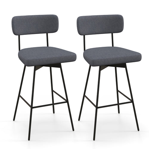 29 Inch Counter Height Upholstered Swivel Bar Stool Set of 2, Gray