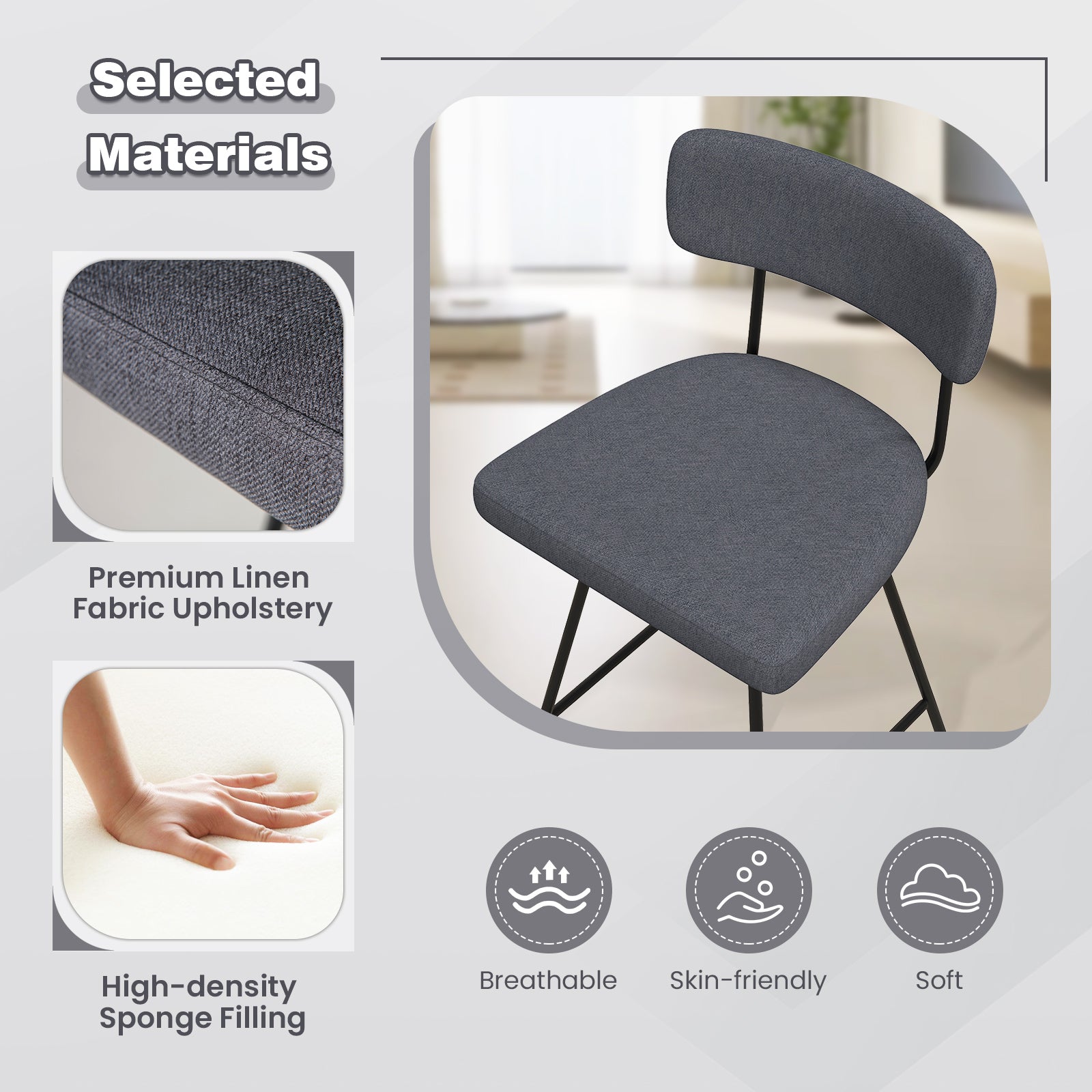 29 Inch Counter Height Upholstered Swivel Bar Stool Set of 2, Gray Bar Stools at Gallery Canada