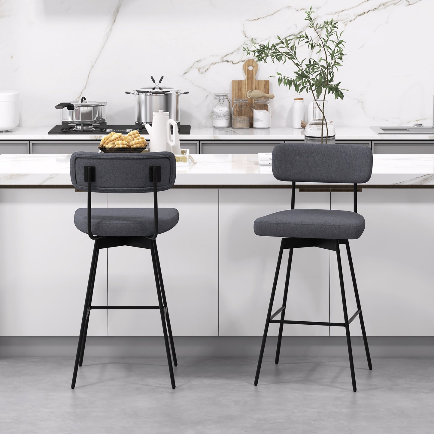 29 Inch Counter Height Upholstered Swivel Bar Stool Set of 2, Gray Bar Stools at Gallery Canada