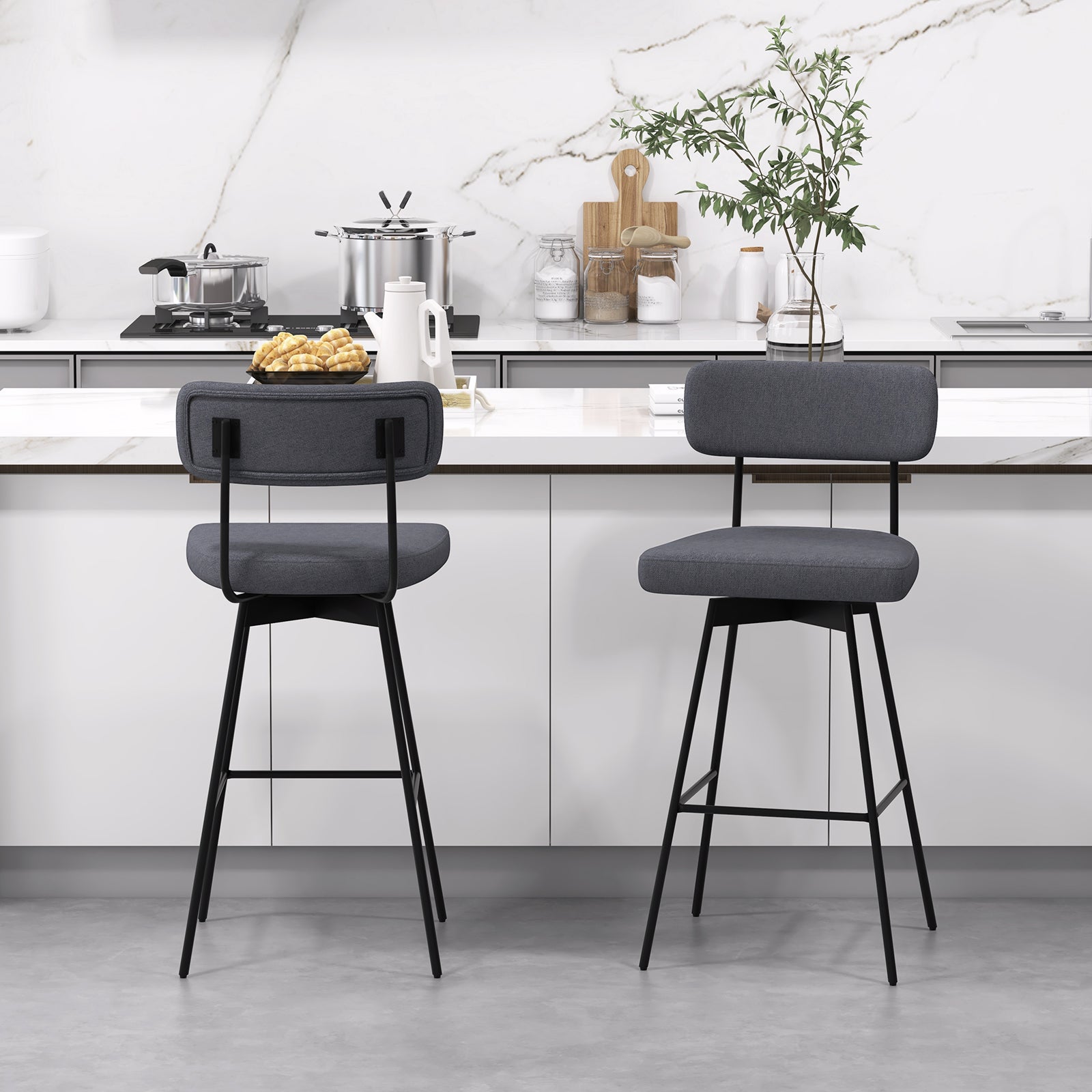 29 Inch Counter Height Upholstered Swivel Bar Stool Set of 2, Gray Bar Stools at Gallery Canada