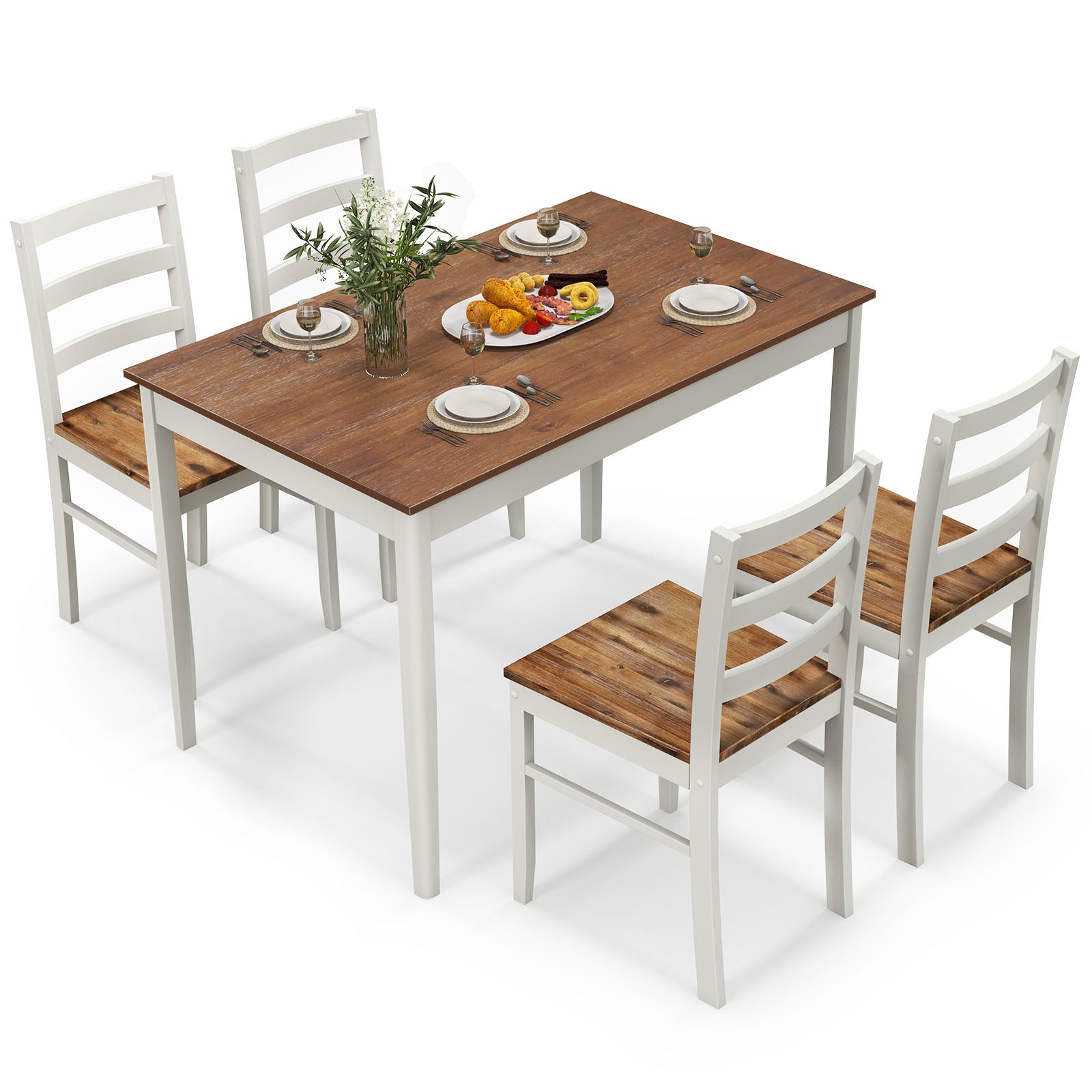 5-Piece Wooden Dining Set, Rectangular Table, 4 Chairs, Coffee and White Dining Room Sets Coffee at Gallery Canada