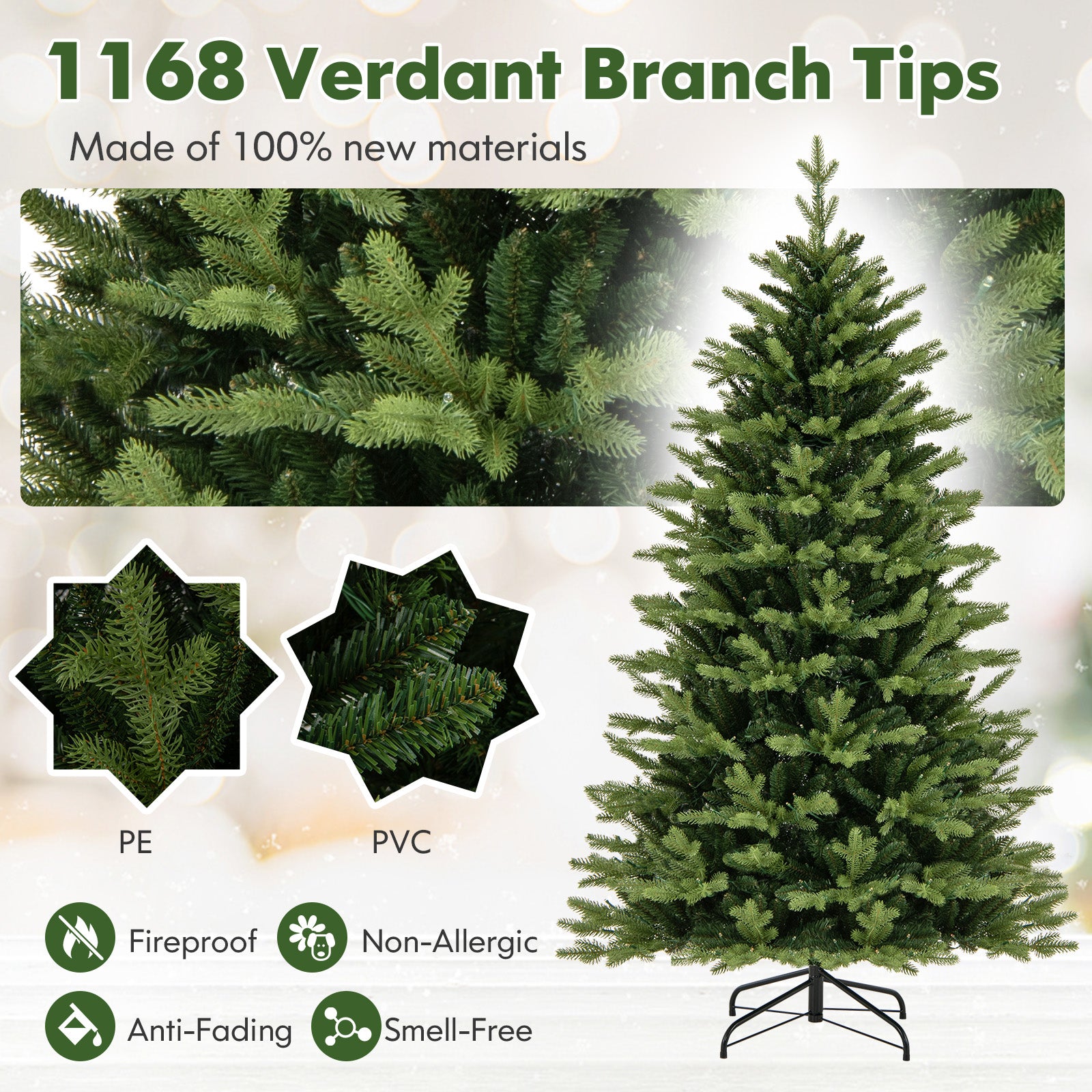 6 Ft Artificial Christmas Tree, Hinged, 11 Lighting Modes, Remote Control, Green Christmas Tree at Gallery Canada