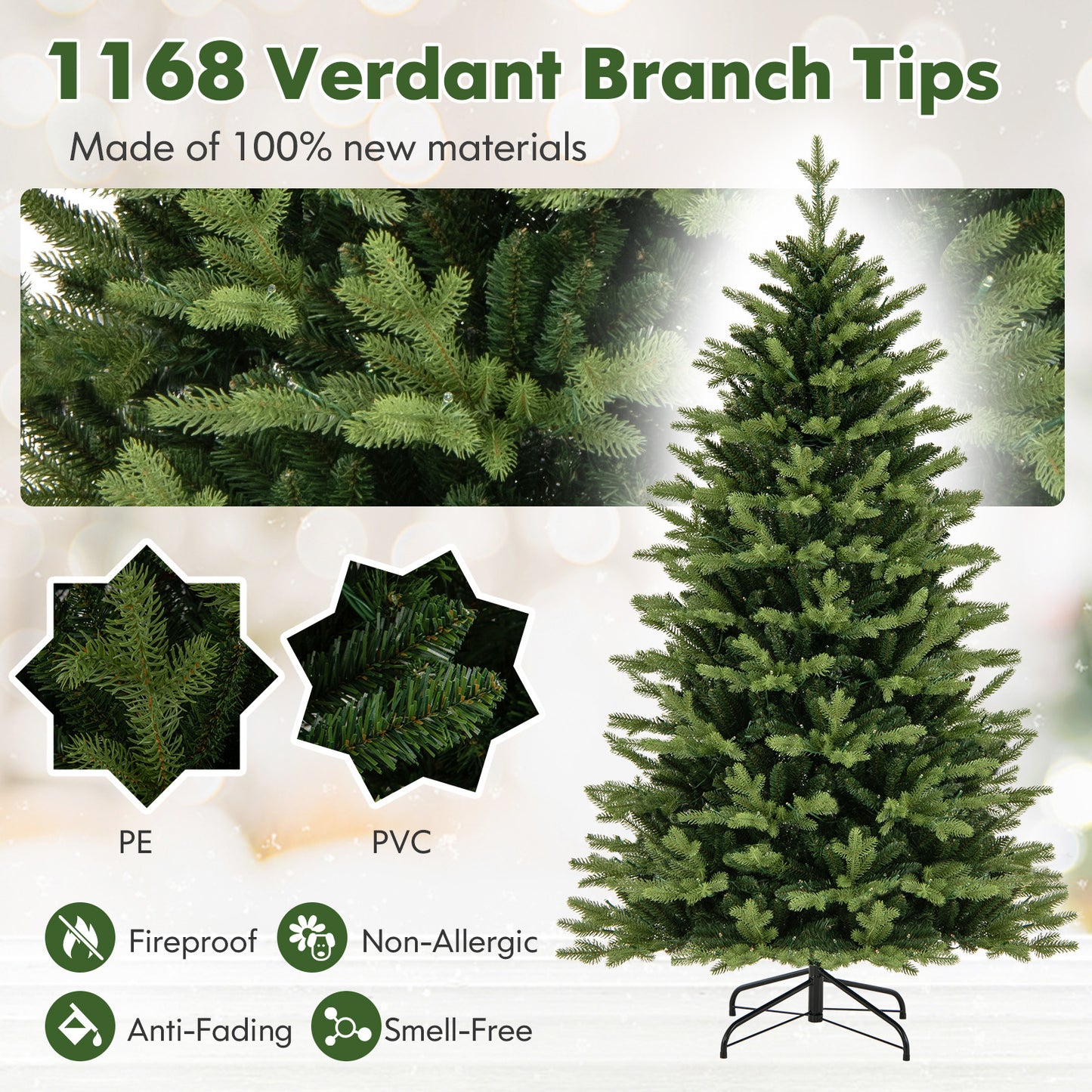 6 Ft Artificial Christmas Tree, Hinged, 11 Lighting Modes, Remote Control, Green Christmas Tree at Gallery Canada