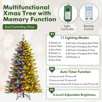 6 Ft Artificial Christmas Tree, Hinged, 11 Lighting Modes, Remote Control, Green Christmas Tree at Gallery Canada