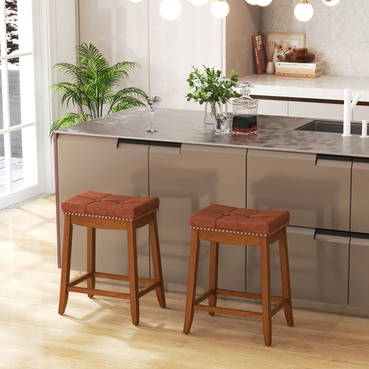 25/29 Inch Set of 2 Upholstered PU Leather Bar Stools with Saddle Seat-25 inches, Brown Bar Stools Set of 2 - 25 Inches at Gallery Canada