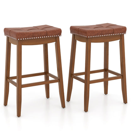 25/29 Inch Set of 2 Upholstered PU Leather Bar Stools with Saddle Seat-29 inches, Brown Bar Stools at Gallery Canada