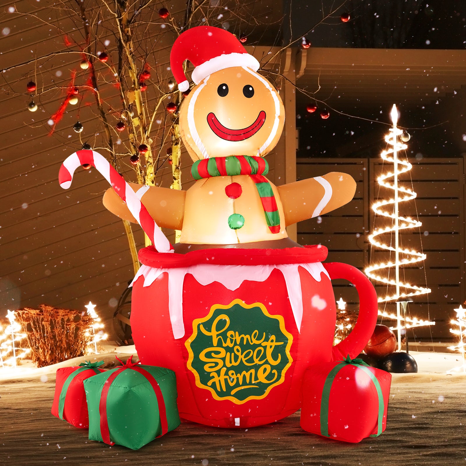 7 Feet Inflatable Gingerbread Man In Hot Cocoa Mug, Multicolor Christmas Inflatables at Gallery Canada