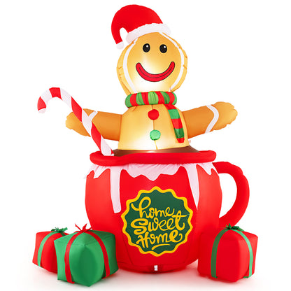 7 Feet Inflatable Gingerbread Man In Hot Cocoa Mug, Multicolor Christmas Inflatables at Gallery Canada